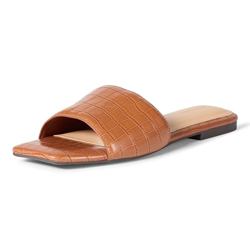 Amazon Essentials Damen Slide-Sandalen, Hellbraunes Krokodilimitat, 36 EU von Amazon Essentials