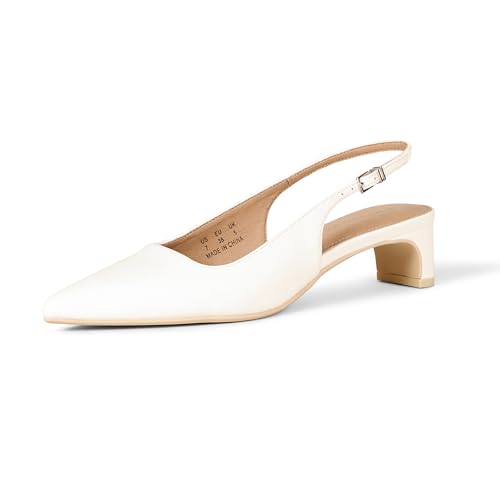 Amazon Essentials Damen Slingback Blockabsatz, Ecru Lackleder, 39.5 EU von Amazon Essentials