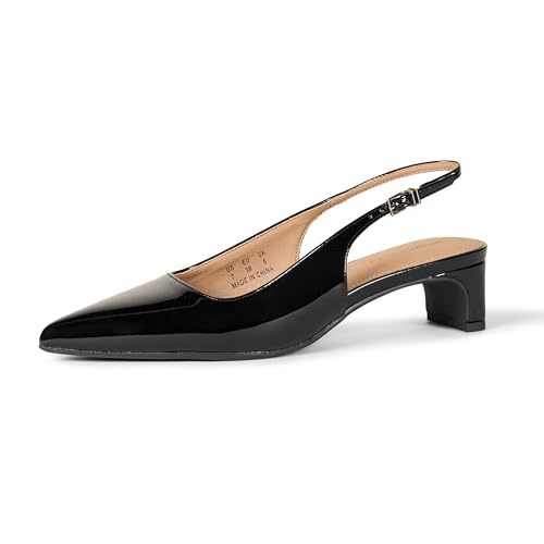 Amazon Essentials Damen Slingback Blockabsatz, Schwarz Lackleder, 37.5 EU von Amazon Essentials