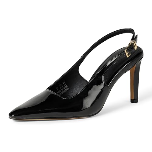 Amazon Essentials Damen Slingback-Pumps, Schwarz Lackleder, 38.5 EU von Amazon Essentials