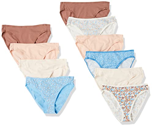 Amazon Essentials Damen Slip Aus Baumwolle Mit Hohem Beinausschnitt (In Übergröße Erhältlich), Atmungsaktiv, 10er-Pack, Mehrfarbig/Floral/Punkte/Streublumen, 40 von Amazon Essentials