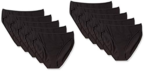 Amazon Essentials Damen Slip Aus Baumwolle Mit Hohem Beinausschnitt (In Übergröße Erhältlich), Atmungsaktiv, 10er-Pack, Schwarz, 40 von Amazon Essentials