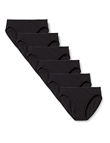 Amazon Essentials Damen Slip aus Baumwolle mit hohem Beinschnitt (in Übergröße erhältlich), 6er-Pack, Schwarz, 38 von Amazon Essentials