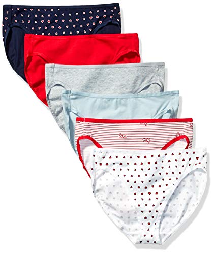 Amazon Essentials Damen Slip aus Baumwolle mit hohem Beinschnitt (in Übergröße erhältlich), 6er-Pack, Mehrfarbig/Herzen/Streifen, 42 von Amazon Essentials