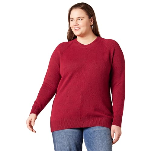 Amazon Essentials Damen Soft-Touch-Langarmpullover mit Rundhalsausschnitt in klassischer Passform, Dunkelrot, XL von Amazon Essentials