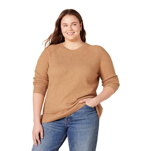 Amazon Essentials Damen Soft-Touch-Langarmpullover mit Rundhalsausschnitt in klassischer Passform, Kamelbraun Meliert, XL von Amazon Essentials