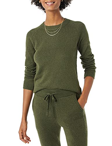 Amazon Essentials Damen Regular-Fit Langarm-Pullover Rundhalsausschnitt, Dunkles Olivgrün, L von Amazon Essentials