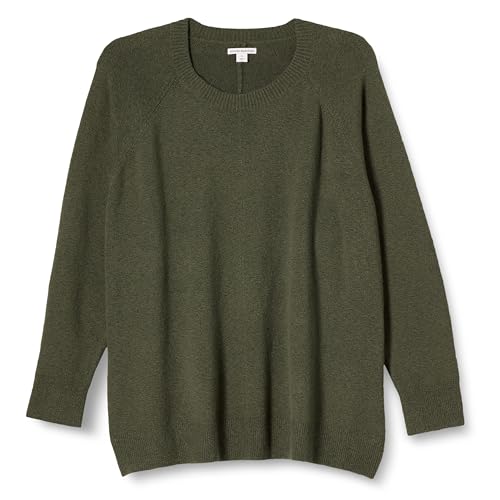 Amazon Essentials Damen Regular-Fit Langarm-Pullover Rundhalsausschnitt, Dunkles Olivgrün, XS von Amazon Essentials