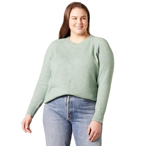 Amazon Essentials Damen Regular-Fit Langarm-Pullover Rundhalsausschnitt, Salbeigrün Meliert, L von Amazon Essentials