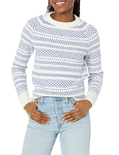 Amazon Essentials Damen Soft-Touch-Pullover mit Rundhalsausschnitt und Fair-Isle-Muster, Blau Weiß Graphic Fairisle, XXL von Amazon Essentials