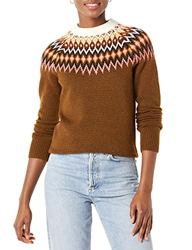 Amazon Essentials Damen Soft-Touch-Pullover mit Rundhalsausschnitt, Mittel Braun Norweger, S von Amazon Essentials