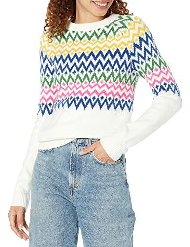 Amazon Essentials Damen Soft-Touch-Pullover mit Rundhalsausschnitt, Weiß Winter Fairisle, S von Amazon Essentials