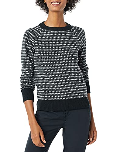 Amazon Essentials Damen Soft-Touch-Pullover mit Rundhalsausschnitt und Fair-Isle-Muster, Schwarz Dunkelgrau Weiß Streifen, S von Amazon Essentials