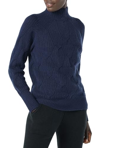 Amazon Essentials Damen Langarm-Pullover Für Den Winter, Soft-Touch-Zopfmuster Mit Trichterausschnitt, Marineblau, XS von Amazon Essentials