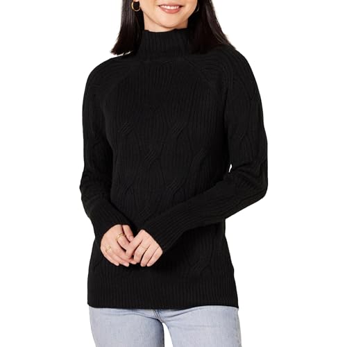 Amazon Essentials Damen Langarm-Pullover Für Den Winter, Soft-Touch-Zopfmuster Mit Trichterausschnitt, Schwarz, XXL von Amazon Essentials