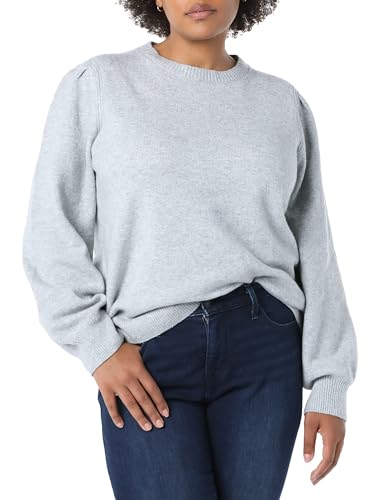 Amazon Essentials Damen Soft-Touch-Pullover mit plissierter Schulter und Rundhalsausschnitt, Grau Meliert, L von Amazon Essentials