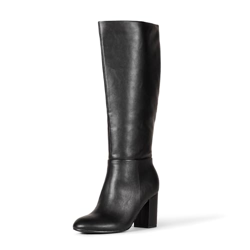 Amazon Essentials Damen Stiefel mit hohem Absatz, Schwarz Kunstleder, 39.5 EU Weit von Amazon Essentials