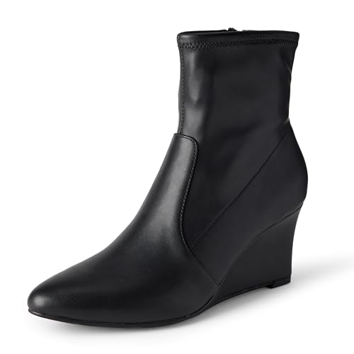 Amazon Essentials Damen Stiefeletten Mit Keilabsatz Und Reißverschluss, Schwarz Kunstleder, 38 EU von Amazon Essentials