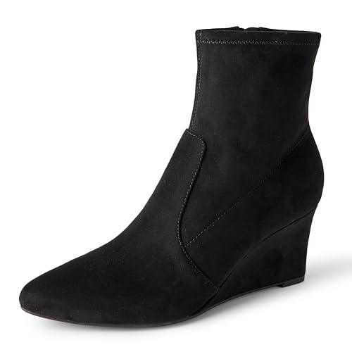 Amazon Essentials Damen Stiefeletten Mit Keilabsatz Und Reißverschluss, Schwarz Optik Wildleder, 36 EU von Amazon Essentials