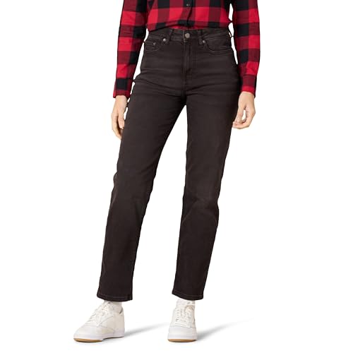 Amazon Essentials Damen Straight-Jeans Mit Hohem Bund - Auslauffarben, Verwaschenes Schwarz, 42 von Amazon Essentials