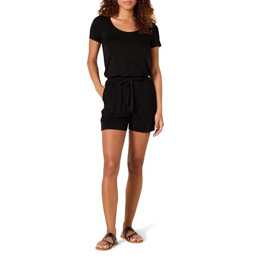 Amazon Essentials Damen Strampler mit kurzen Ärmeln und U-Ausschnitt, Schwarz, M von Amazon Essentials