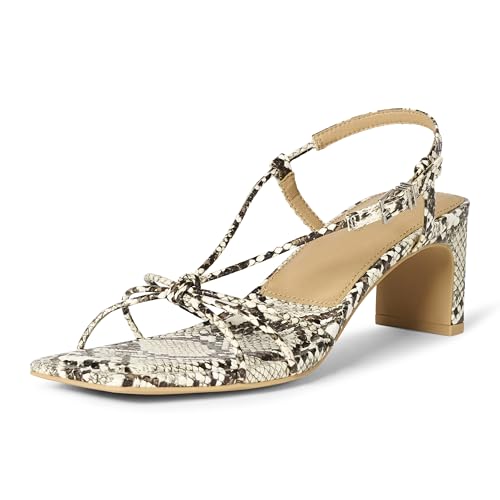 Amazon Essentials Damen Riemensandalen mit Blockabsatz, Graues Schlangenlederimitat, 37.5 EU von Amazon Essentials