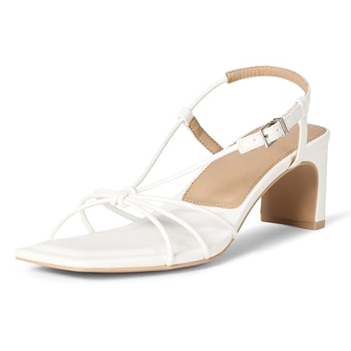 Amazon Essentials Damen Riemensandalen mit Blockabsatz, Weißes Kunstleder, 38.5 EU von Amazon Essentials