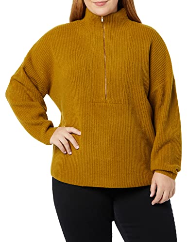 Amazon Essentials Damen Stretch-Pullover aus mittelgrobem Strick mit halblangem Reißverschluss und Polokragen (Früher Daily Ritual), Braun, L von Amazon Essentials