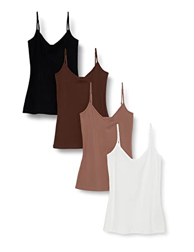 Amazon Essentials Damen Strick-Lagen-Camisole mit V-Ausschnitt in schmaler Passform (erhältlich in Übergrößen), 4er-Pack, Braun/Bunt, XS von Amazon Essentials