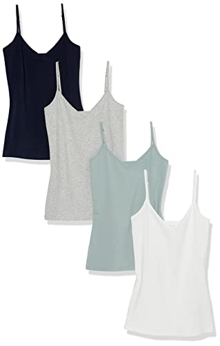 Amazon Essentials Damen Strick-Lagen-Camisole mit V-Ausschnitt in schmaler Passform (erhältlich in Übergrößen), 4er-Pack, Grau Meliert/Marineblau/Salbeigrün/Weiß, L von Amazon Essentials