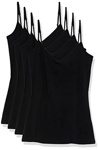 Amazon Essentials Damen Strick-Lagen-Camisole mit V-Ausschnitt in schmaler Passform (erhältlich in Übergrößen), 4er-Pack, Schwarz, L von Amazon Essentials