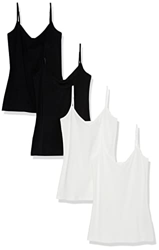 Amazon Essentials Damen Strick-Lagen-Camisole mit V-Ausschnitt in schmaler Passform (erhältlich in Übergrößen), 4er-Pack, Schwarz/Weiß, S von Amazon Essentials