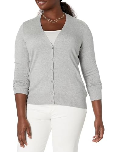 Amazon Essentials Damen Leichter Cardigan mit V-Ausschnitt (in Übergröße erhältlich), Hellgrau Meliert, L von Amazon Essentials