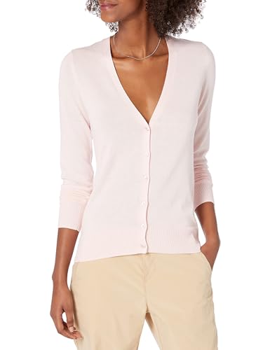 Amazon Essentials Damen Leichter Cardigan mit V-Ausschnitt (in Übergröße erhältlich), Hellrosa, M von Amazon Essentials