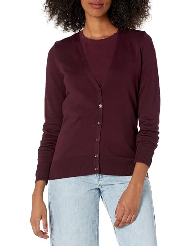 Amazon Essentials Damen Leichter Cardigan mit V-Ausschnitt (in Übergröße erhältlich), Burgunderrot, L von Amazon Essentials