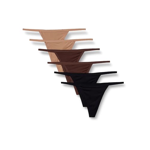 Amazon Essentials Damen Mikrofaser-Tanga (G-String & Hohe Taille), 6er-Pack, Gewaschene Bronze/Haselnuss/Schwarz, 42 von Amazon Essentials