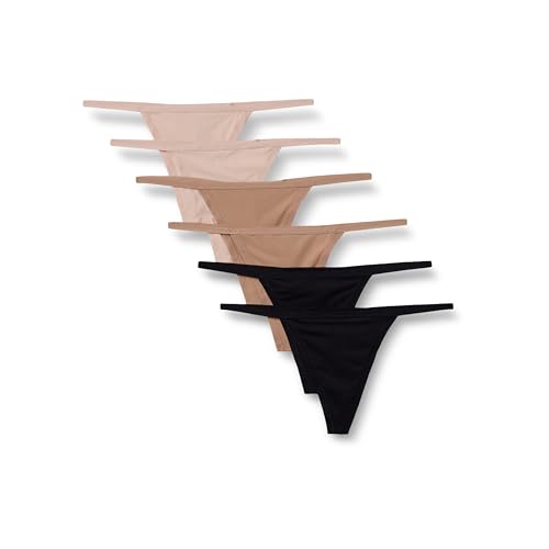 Amazon Essentials Damen Mikrofaser-Tanga (G-String & Hohe Taille), 6er-Pack, Gewaschene Bronze/Helles Blütenblatt/Schwarz, 42 von Amazon Essentials