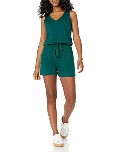 Amazon Essentials Damen Studio-Frottee-Strampler, Dunkelgrün, L von Amazon Essentials