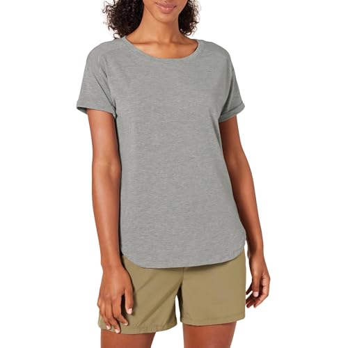 Amazon Essentials Damen Leichtes Fitness-T-Shirt mit Rundhalsausschnitt und lockerer Passform (in Übergröße erhältlich), Mittelgrau Meliert, XL von Amazon Essentials