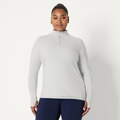 Amazon Essentials Damen Supersoft Performance Langarm-Trainingsshirt mit Viertelreißverschluss, Taube Space-dye, XS von Amazon Essentials