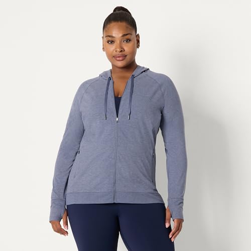 Amazon Essentials Damen Supersofte, Funktions-Stretch-Trainingsjacke mit Kapuze und durchgehendem Reißverschluss, Schiefer Space-dye, M von Amazon Essentials