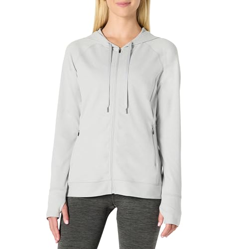 Amazon Essentials Damen Weiche Funktions-Stretch-Trainingsjacke mit Kapuze und durchgehendem Reißverschluss, Taube Space-dye, XXL von Amazon Essentials