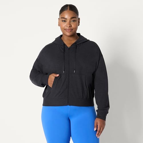 Amazon Essentials Damen Supersofte, Funktions-Strickjacke mit Kapuze, Schwarz Space-dye, M von Amazon Essentials