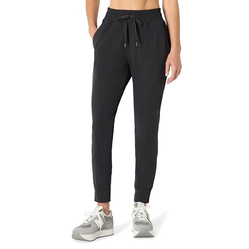 Amazon Essentials Damen Weiche Stretch-Funktions-Jogginghose in voller Länge mit 71cm Beininnenlänge, Schwarz Space-dye, XL von Amazon Essentials