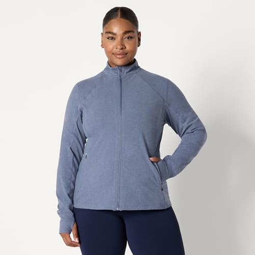 Amazon Essentials Damen Supersofte Stretch-Performance-Jacke mit durchgehendem Reißverschluss, Schiefer Space-dye, XL von Amazon Essentials