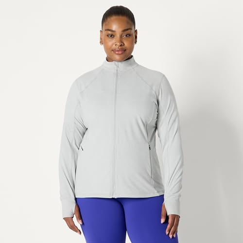 Amazon Essentials Damen Supersofte Stretch-Performance-Jacke mit durchgehendem Reißverschluss, Taube Space-dye, L von Amazon Essentials