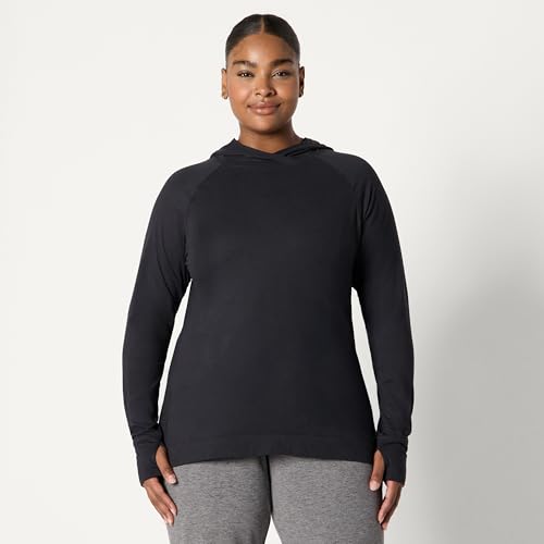 Amazon Essentials Damen Supersofter Stretch-Pullover mit Kapuze und hoher Funktionalität, Schwarz Space-dye, XXL von Amazon Essentials
