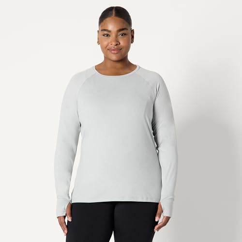 Amazon Essentials Damen Supersoftes, langärmeliges Rundhalsshirt mit Stretch-Funktion, Taube Space-dye, L von Amazon Essentials