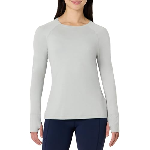 Amazon Essentials Damen Weiches langärmeliges Funktions-Stretch-Rundhalsshirt, Taube Space-dye, M von Amazon Essentials