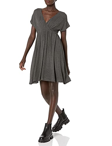 Amazon Essentials Damen Surplice-Kleid (Erhältlich in Übergröße), Dunkelgrau Meliert, XS von Amazon Essentials